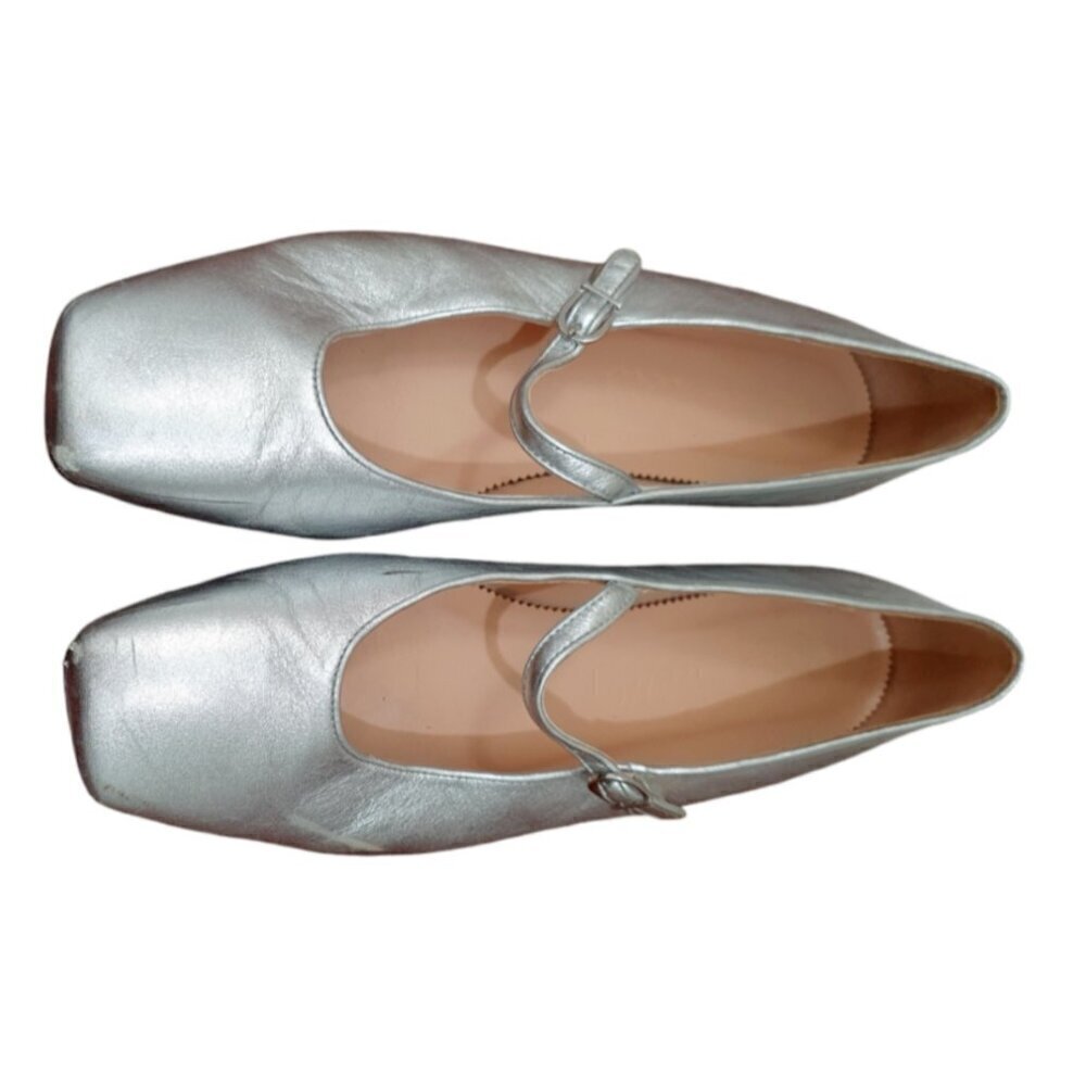 Jcrew Anya Mary Jane flats in Silver Size 10 - Picture 3 of 11